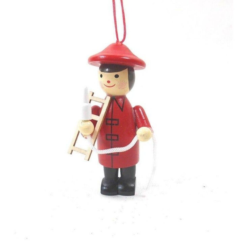 Red Wooden Hand Crafted Firefighter Christmas Ornament NWT by Midwest-CBK